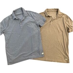 Vuori Strato Tech Polo Shirt Bundle Mens Small Short Sleeve Blue Tan Lot Of 2